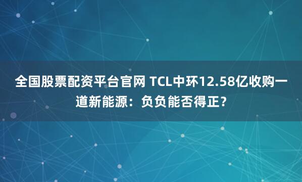 全国股票配资平台官网 TCL中环12.58亿收购一道新能源：负负能否得正？